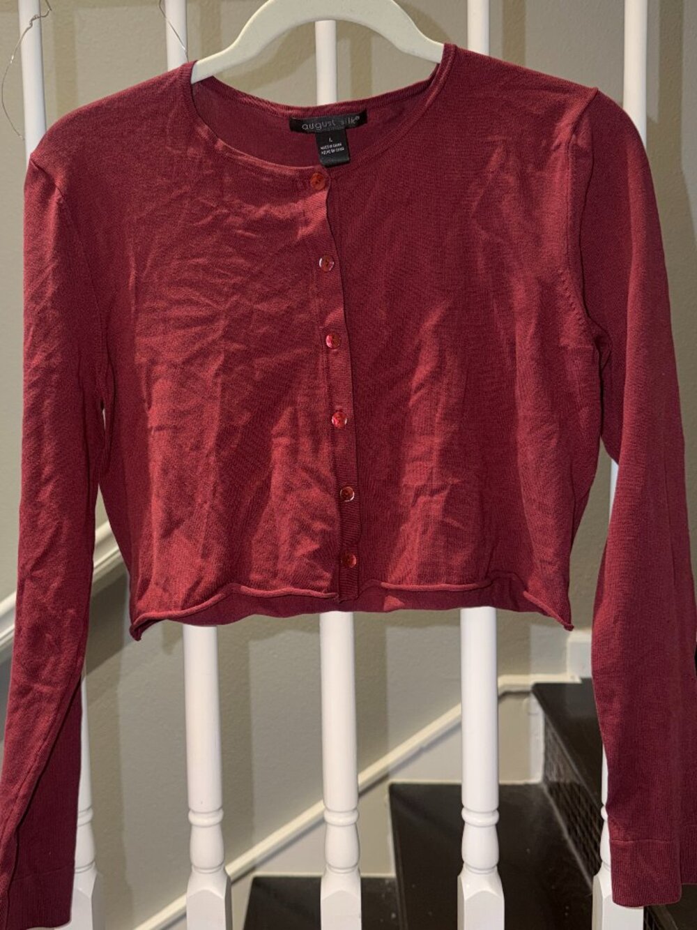August Silk Burgundy Cropped Cardigan - L